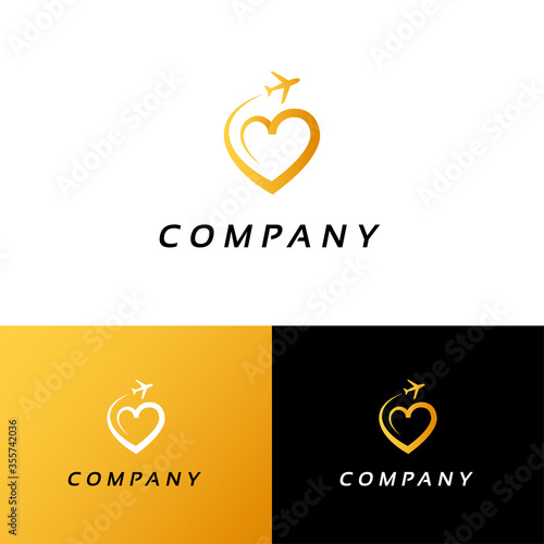 Love with airplane logo design, Editable vector Logo, Hart Golden logo template vector