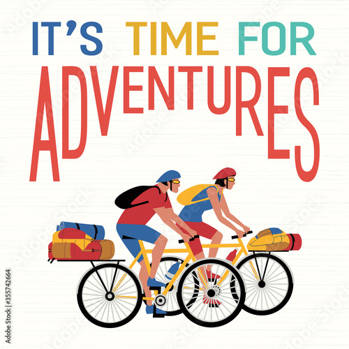 Adventure bicycling travel flat vector concept