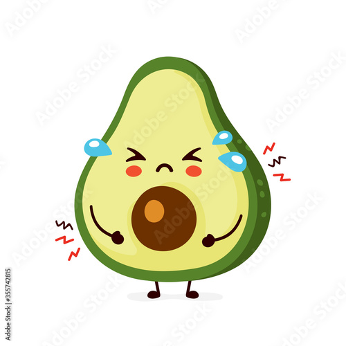 Cute sad funny avocado. Vector cartoon