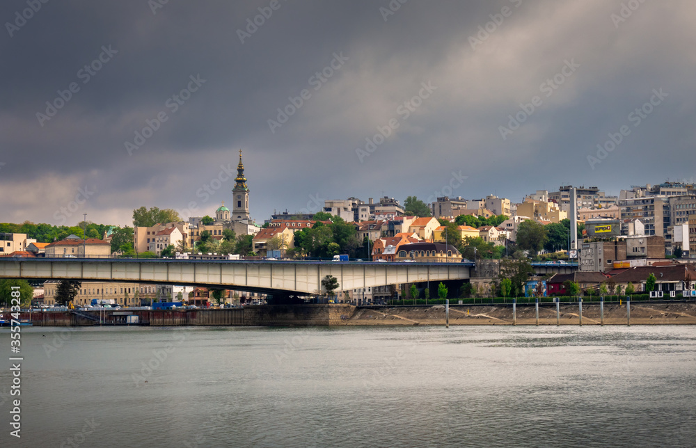 Naklejka premium Old historical town belgrade by the Sava river. Belgrade is a largest and capital citi of Serbia.