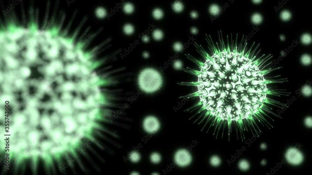 Corona Concept Microscope virus close up. 3D Rendering. (Depth of field) Corona Concept Microscope virus close up. 3D Rendering. (Depth of field)