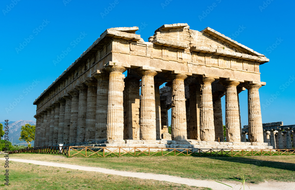 Italy, Campania, Paestum - 12 August 2019 - The temple of Neptune in Paestum