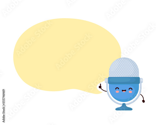 Cute happy studio microphone with speech bubble