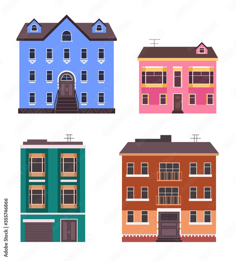 House building isolated simple set. Vector flat cartoon graphic design illustration