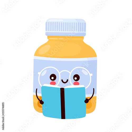 Cute happy funny pill bottle read book