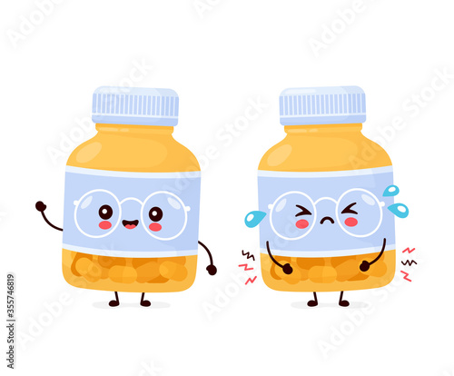 Cute happy and sad funny pill bottle