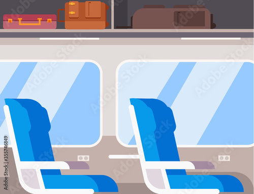 Train inside interior concept. Vector flat cartoon graphic design illustration