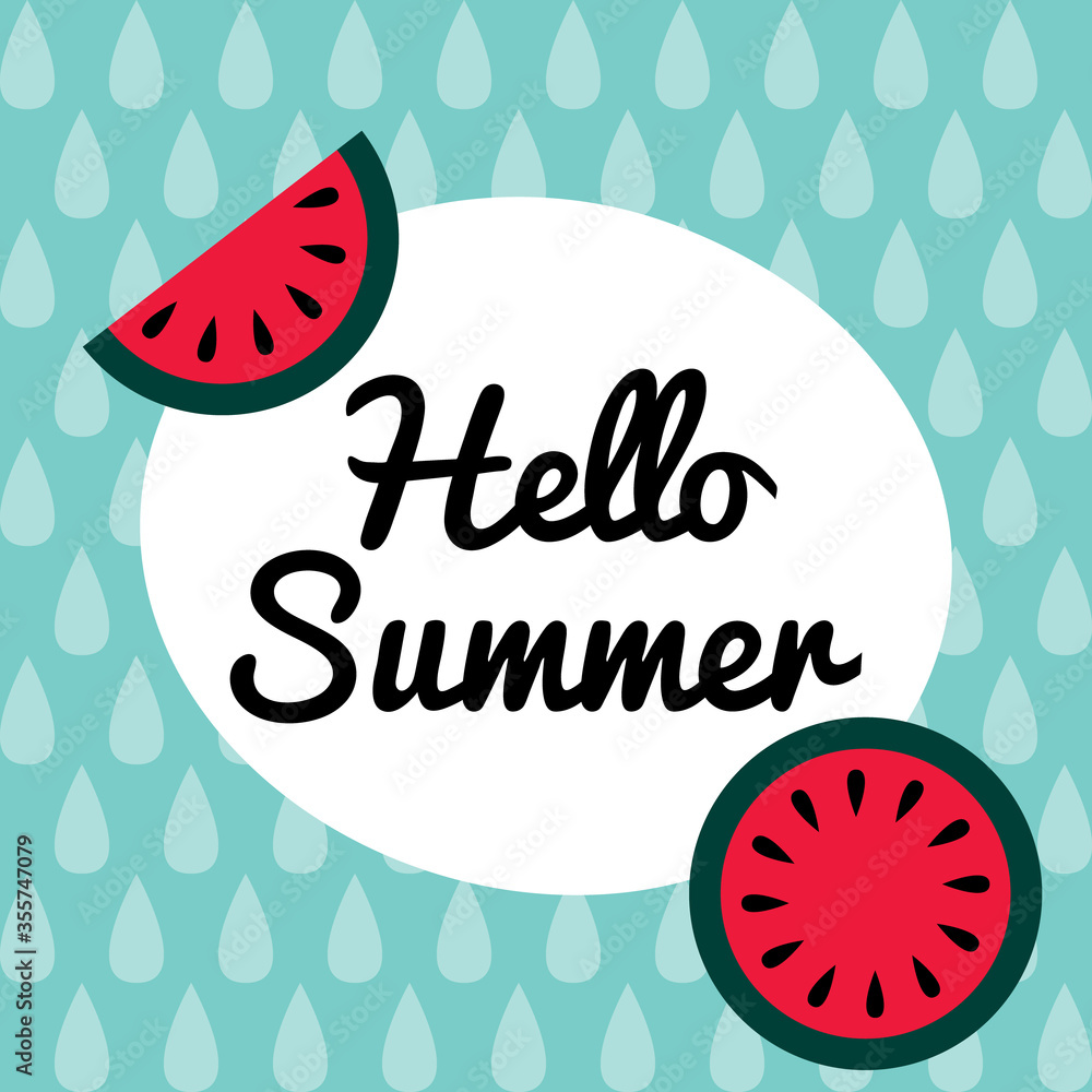 hello summer lettering with watermelon. vector illustration