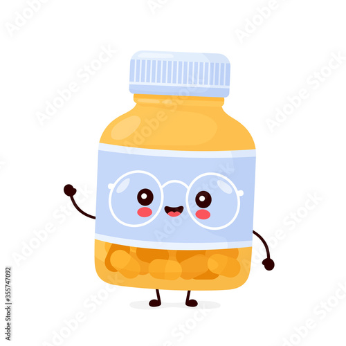 Cute happy funny pill bottle. Vector