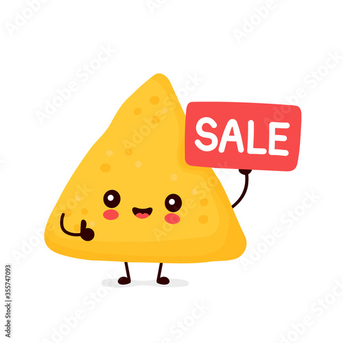 Cute happy funny nachos with sale sign