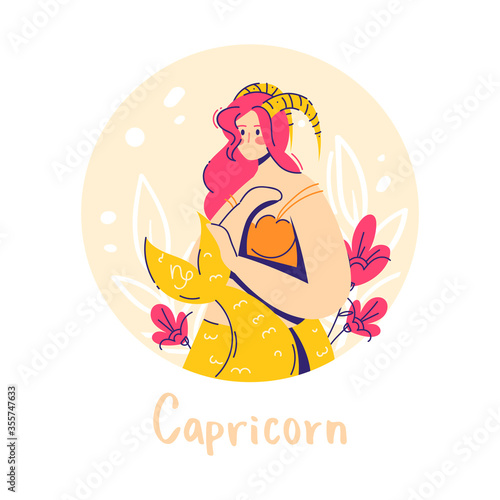 Capricorn zodiac sign. Earth. Female character and element of ancient astrology.
