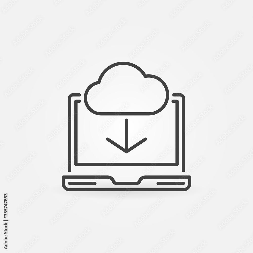 Laptop with Cloud vector concept linear icon. Cloud Gaming minimal sign in outline style Laptop with Cloud vector concept linear icon. Cloud Gaming minimal sign in outline style