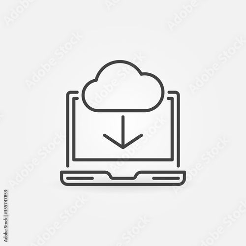 Laptop with Cloud vector concept linear icon. Cloud Gaming minimal sign in outline style