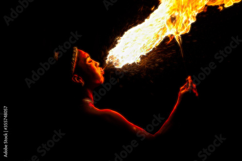 Fire Breathing Woman Breather Flames photo