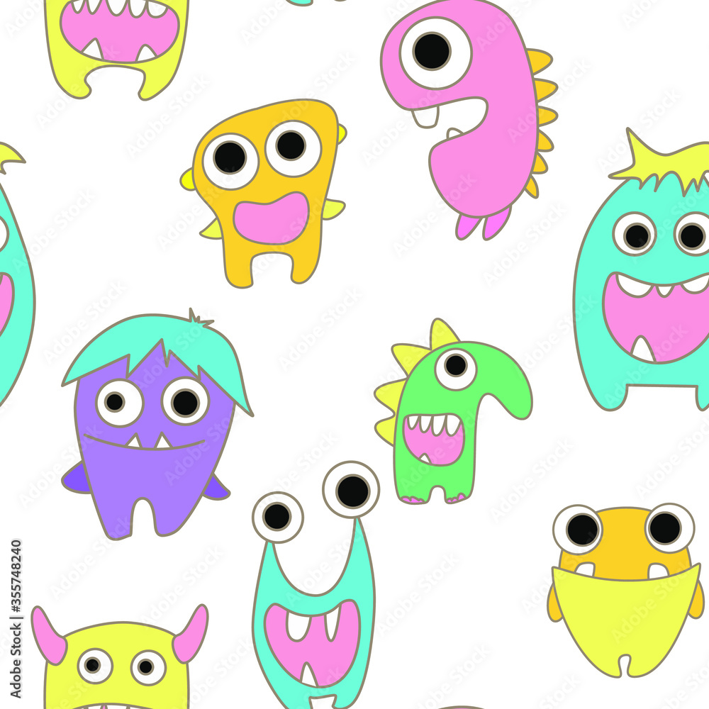 Naklejka premium seamless pattern with monsters vector illustration