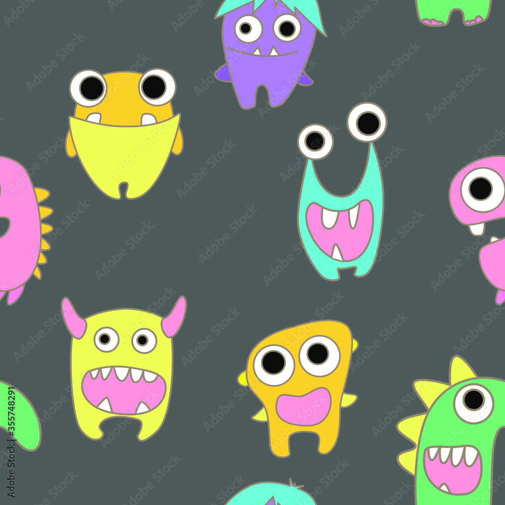 seamless pattern with monsters vector illustration