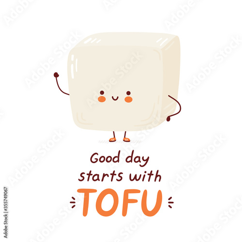 Cute happy funny tofu. Vector