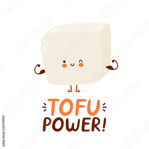 Cute happy funny tofu show muscle