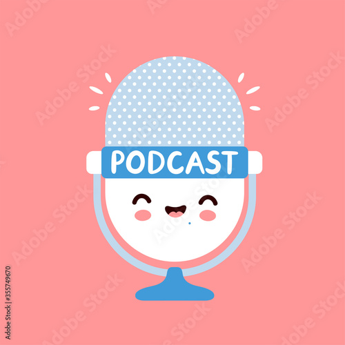 Cute happy funny studio podcast microphone logo