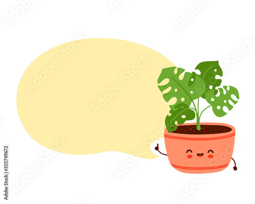 Cute happy funny monstera plant 