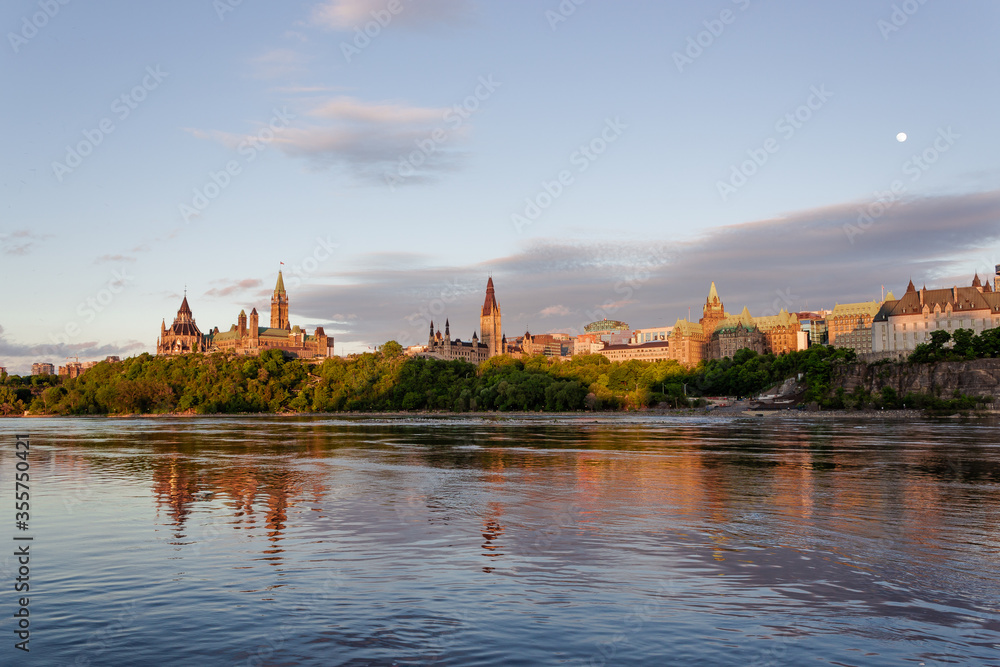 Stunning view of the sunset on Parliament Hill in Ottawa Ontario Canada.