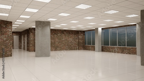 visualization of a large empty interior, 3D illustration
