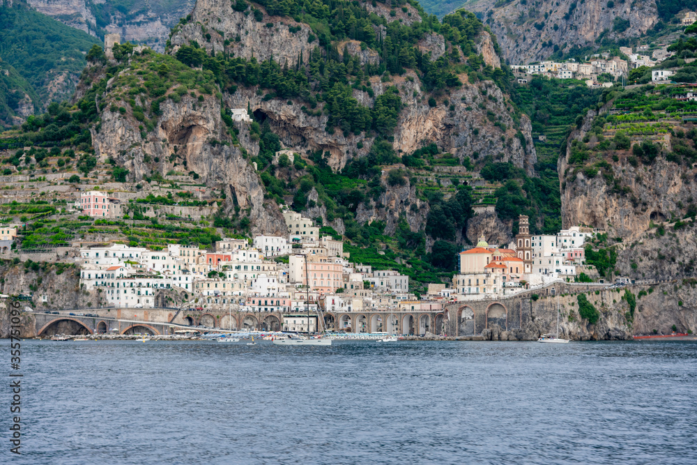 Italy, Campania, Atrani - 14 August 2019 - Panorama of the magnificent Atrani of the Amalfi coast