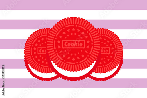 illustration vector graphic of premium red sandwich cookies. Easy to use in design. Pastry background. Food ornament. Baking menu decoration. Cute food texture. 2020 viral cookies.