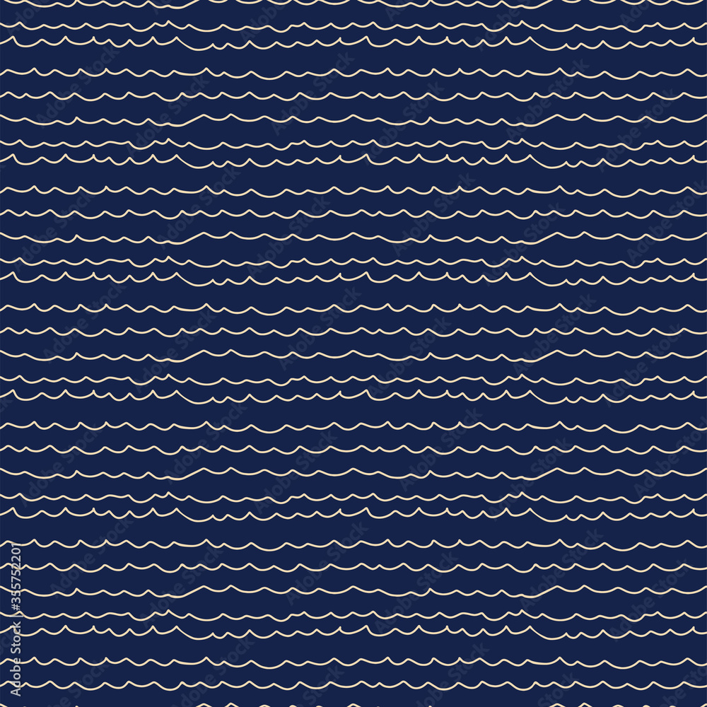 Fototapeta premium Doodles Hand drawn vector pattern. Minimalist blue abstract background. Wave funny bohemian wallpaper.