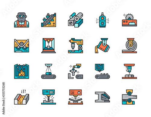 Set of Metallurgy Industry Color Line Icons. Conveyor, Metallurgist and more. photo