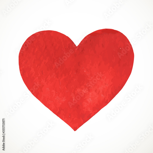 Hand painted red watercolor heart on white background