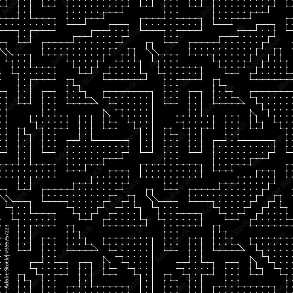 Seamless pattern. Figures, dots ornament. Folk wallpaper. Simple shapes, spots backdrop. Embroidery background. Tribal motif. Ethnic mosaic. Digital paper, textile print, abstract vector, web design. Seamless pattern. Figures, dots ornament. Folk wallpaper. Simple shapes, spots backdrop. Embroidery background. Tribal motif. Ethnic mosaic. Digital paper, textile print, abstract vector, web design.