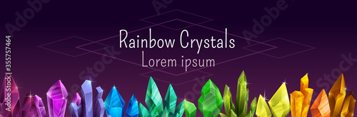 Beautiful colorful crystal banner. Ruby, emerald, sapphire, brilliant gemstones in the line.