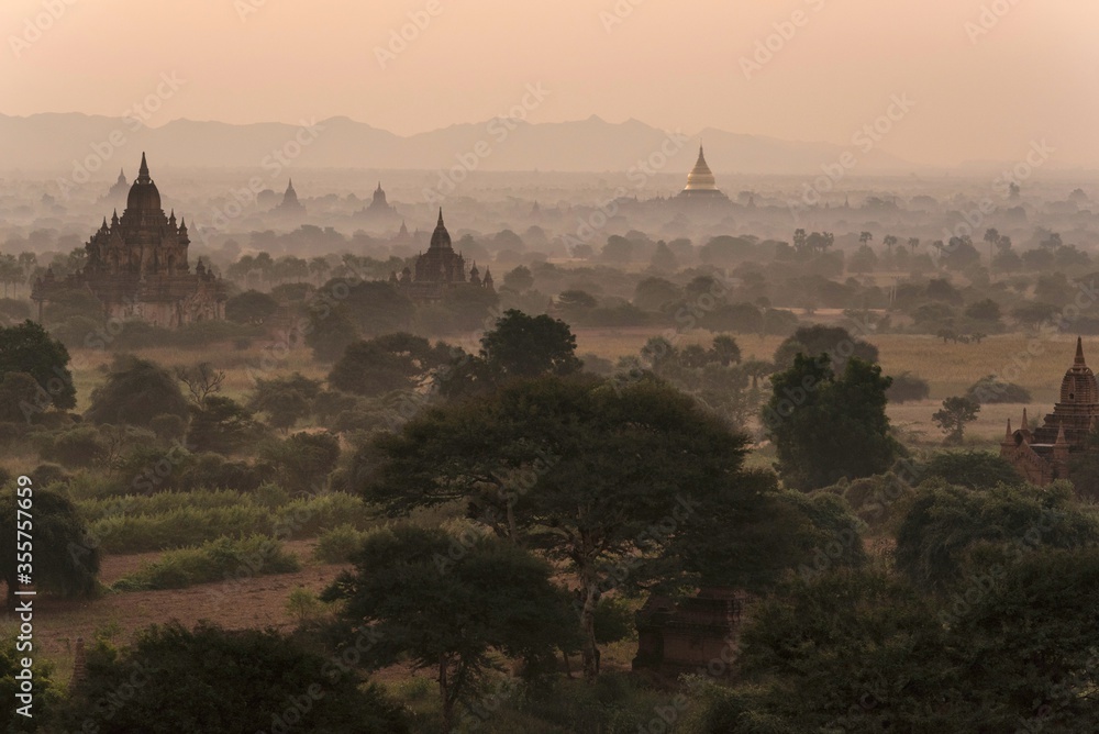 Sunrise Pagodas stupas and temples of Bagan in Myanmar, Burma Sunrise Pagodas stupas and temples of Bagan in Myanmar, Burma