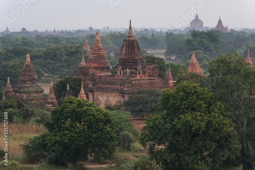Sunrise Pagodas stupas and temples of Bagan in Myanmar  Burma