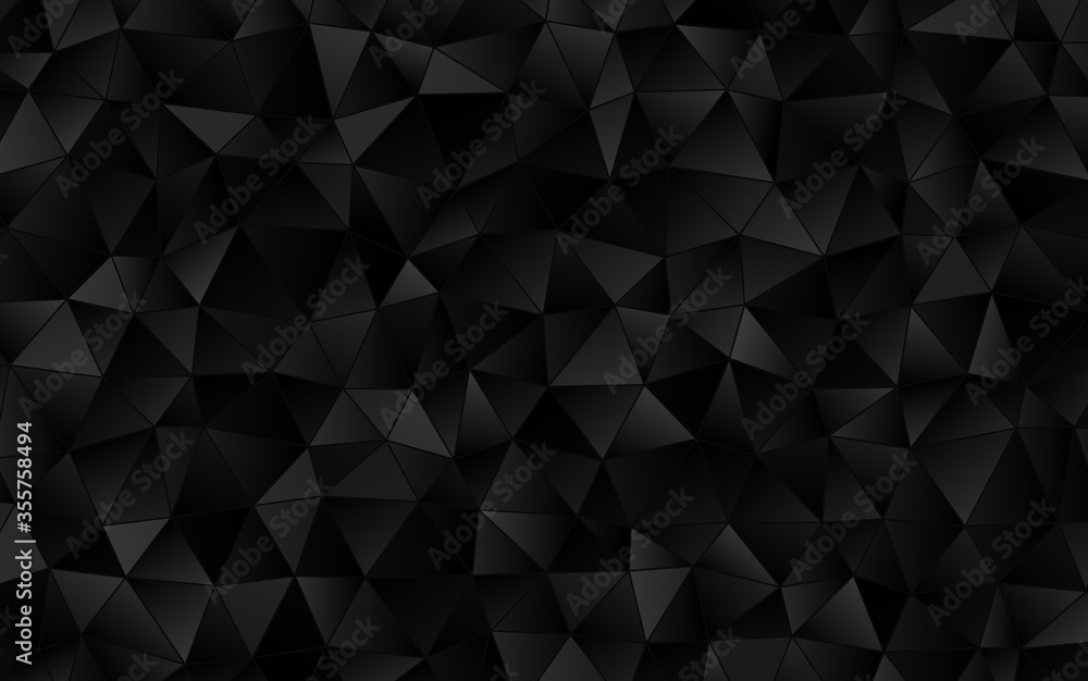Plakat Glowing Black Low Poly Triangle Pattern Background. Dark Sparkling Charcoal Gray Gradient Polygonal Texture.