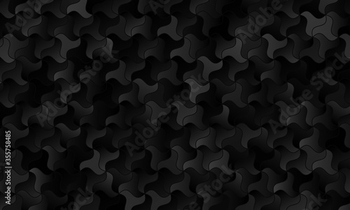Glowing Black Abstract Pinwheel Pattern Vector Background with Ninja Blade Silhouettes. Dark Sparkling Charcoal Gray Gradient Textured Surface. 