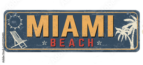 Miami beach vintage rusty metal sign