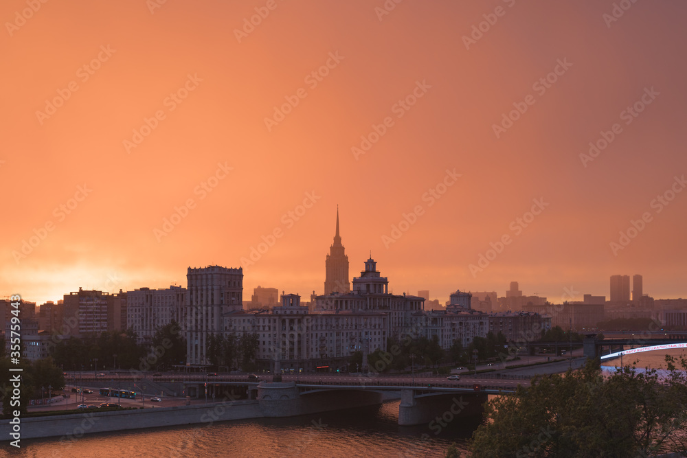 Amazing dusk. Cityscape of Moscow.