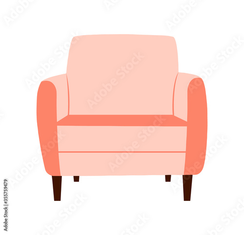 Comfortable armchair. Stylish comfy furniture scandinavian cozy chair isolated on white background. Simple fashionable furniture decor element. EPS 10 format