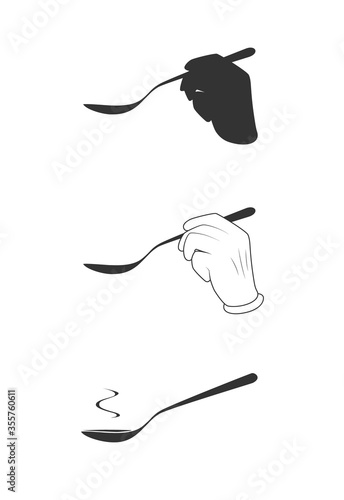 Hand holding spoon of soup. degustation flat simple vector. Tasting food. Isolated meal icon illustration