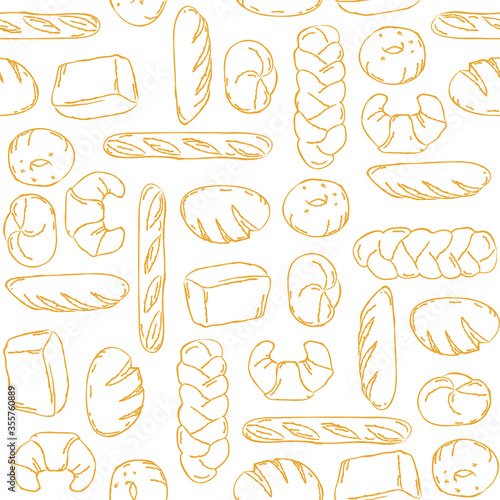 Vector. fresh bake bread seamless pattern. Bakery texture print. packaging, wrapping paper, bakery accessories. Seamless wallpaper background