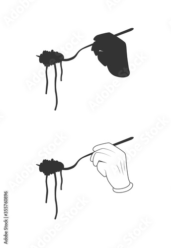 Hand holding spaghetti fork. degustation flat simple vector. Tasting Italian traditional food. Isolated meal icon illustration