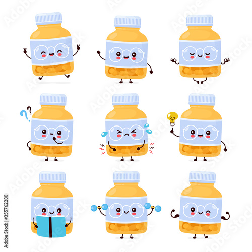 Cute happy funny pill bottle. Vector