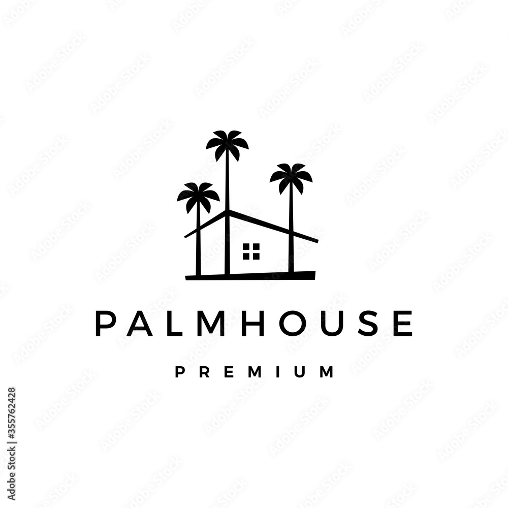 palm house tree home logo vector icon illustration