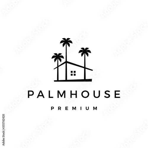 palm house tree home logo vector icon illustration