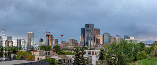 View of Calgary's skyline on a moody spring evening.
