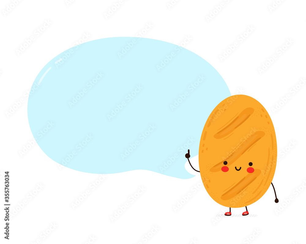 Obraz premium Cute happy funny bread with speech bubble