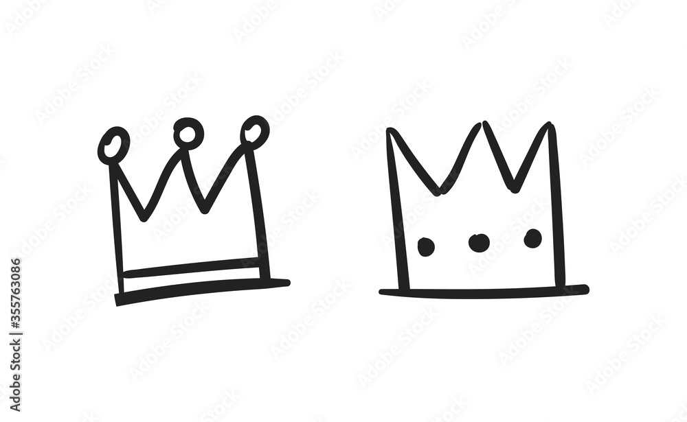 Set of hand drawn doodles crowns. Vector illustrations. Queen and King ...