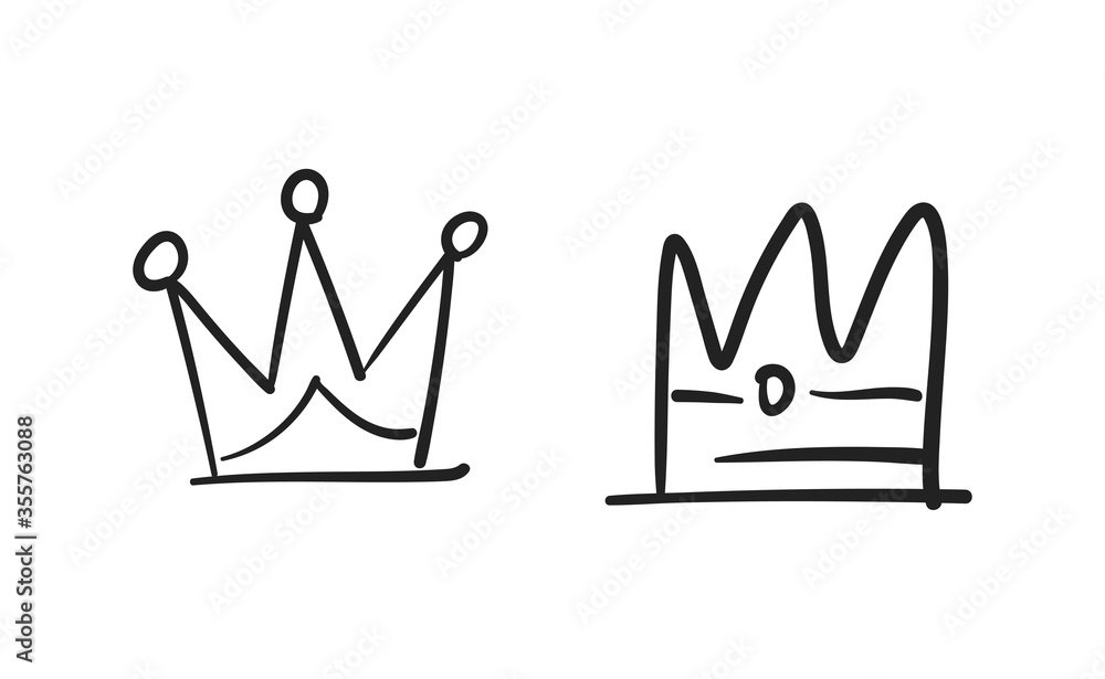 Set of hand drawn doodles crowns. Vector illustrations. Queen and King symbols. Set of hand drawn doodles crowns. Vector illustrations. Queen and King symbols.